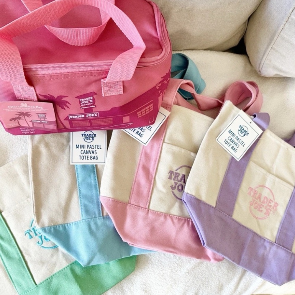 Trader Joe's Pastel Canvas Tote Bags and Lunch Bag